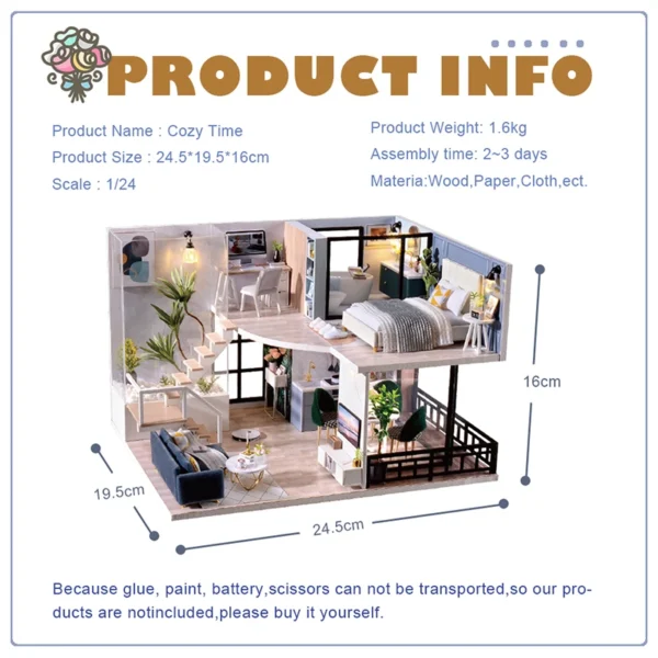 DIY Dollhouse Wooden Miniature House Kits: Furniture & LED Toys for Children - Image 2