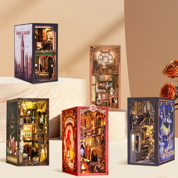 Miniature House Kits DIY Book Nook Dollhouse with LED Light Decor