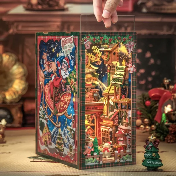 Miniature House Kits Christmas DIY Book Nook With Light & Dust Cover - Image 3