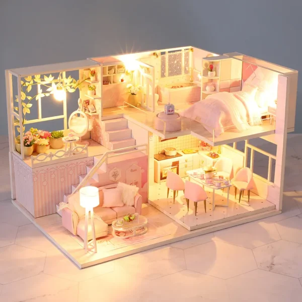 Miniature House Kits: DIY Duplex Apartment Model with Furniture - Image 4