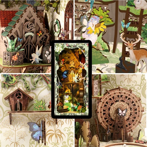 Miniature House Kits DIY Book Nook 3D Puzzle Shelf Insert – Xmas Gift Decor - Image 2