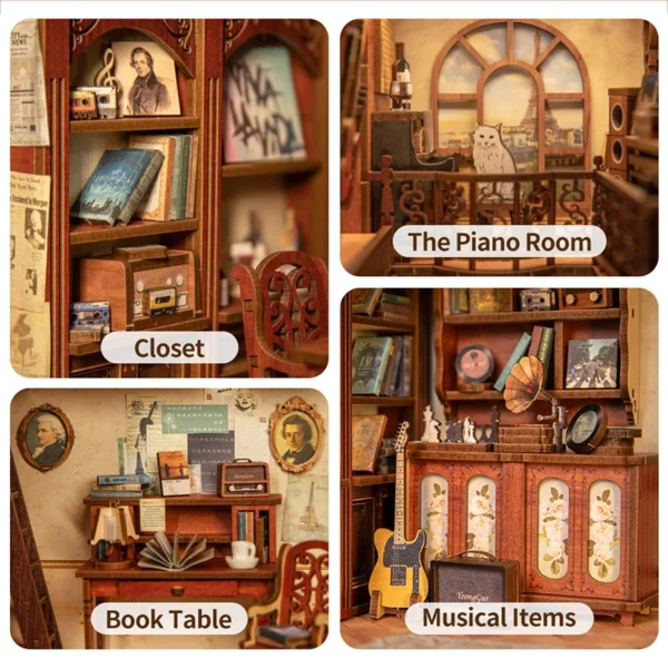 Miniature House Kits: DIY Book Nook Dollhouse with Touch Light for Children - Image 8