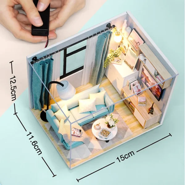 Wooden Miniature House Kits: DIY 3D Puzzle with Furniture for Kids' Gifts - Image 6