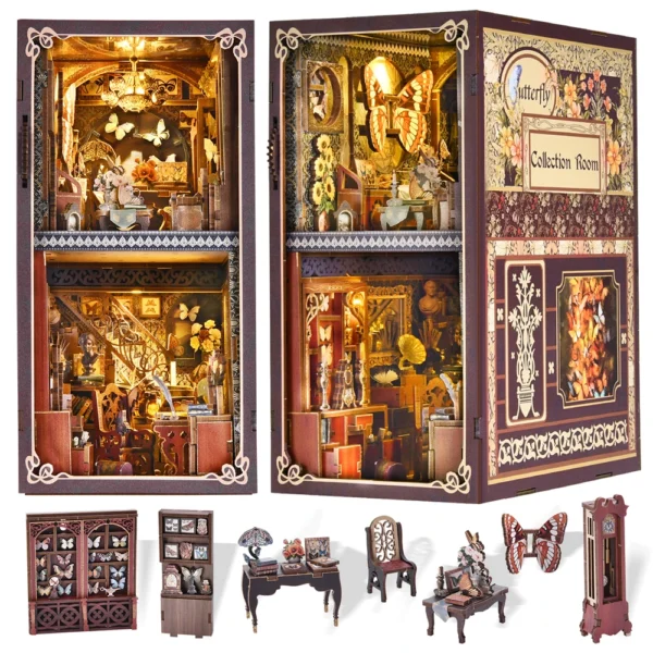 Butterfly Book Nook Kit Wooden 3D Puzzle DIY Dollhouse Model Toy - Image 2