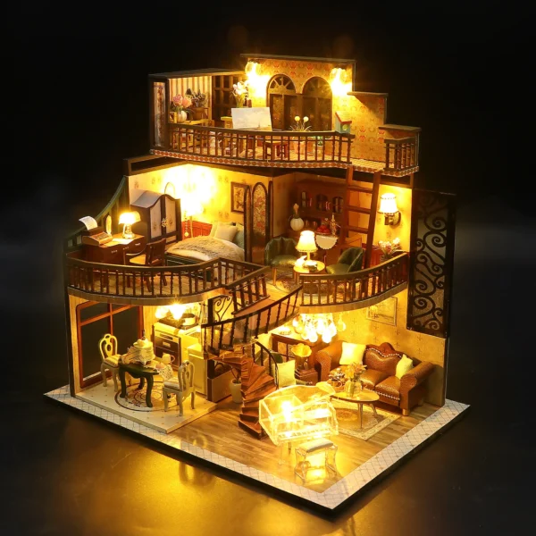 Miniature House Kits: DIY Modern Loft Dollhouse with Furniture and LED Lights - Image 5