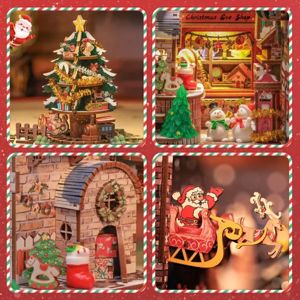 Miniature House Kits Christmas DIY Book Nook With Light & Dust Cover - Image 6
