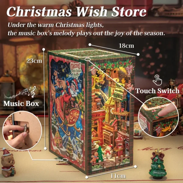 Miniature House Kits Christmas DIY Book Nook With Light & Dust Cover - Image 5