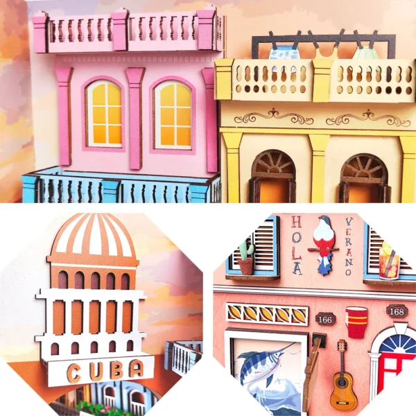 Miniature House Kits: DIY Book Nook Havana Stroll with LED Furniture Gifts - Image 5
