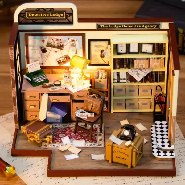 Miniature House Kits: LED Detective Lodge DIY Dollhouse for Creative Fun - Image 3