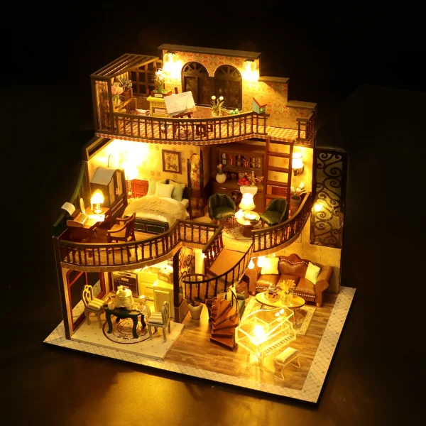 Miniature House Kits: DIY Modern Loft Dollhouse with Furniture and LED Lights - Image 4
