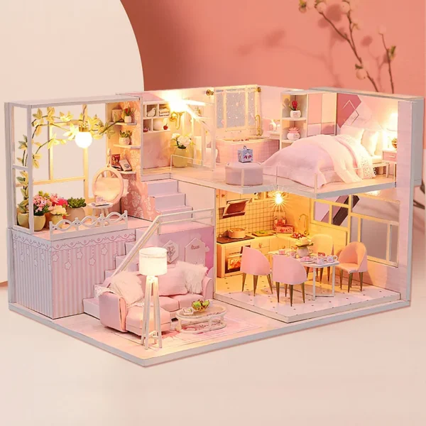 Miniature House Kits: DIY Duplex Apartment Model with Furniture - Image 5