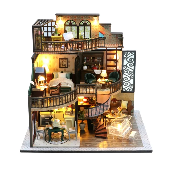 Miniature House Kits: DIY Modern Loft Dollhouse with Furniture and LED Lights - Image 3
