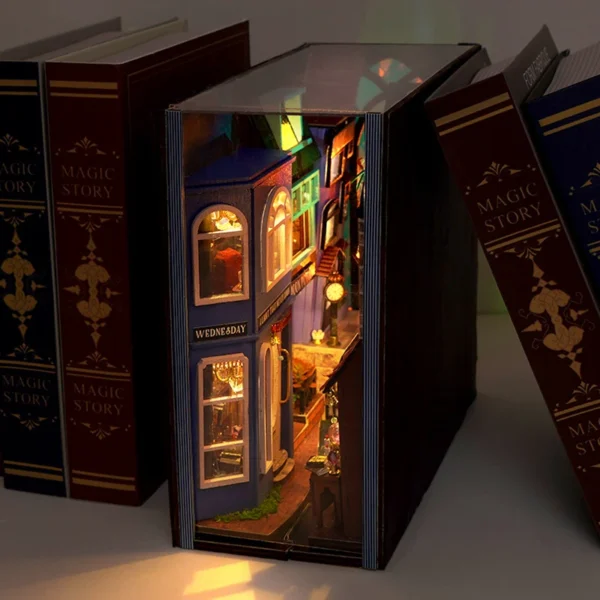 Miniature House Kits Wooden Dollhouse Bookshelf Set Decoration Gift - Image 4