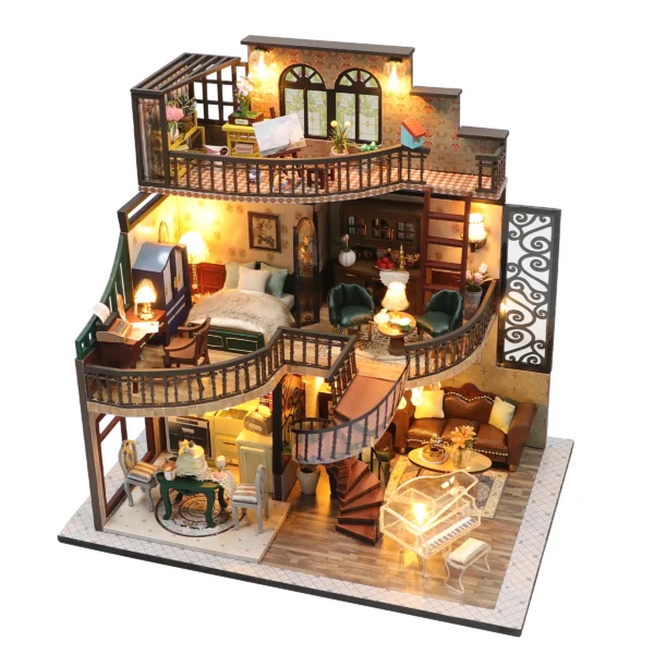Miniature House Kits: DIY Modern Loft Dollhouse with Furniture and LED Lights