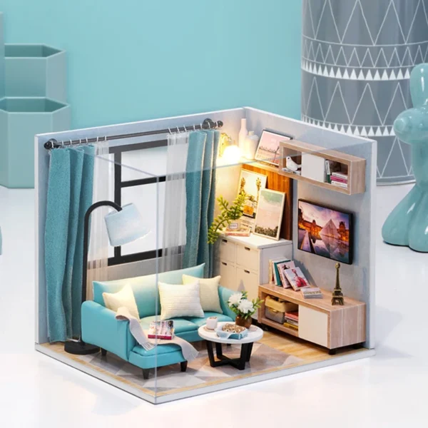 Wooden Miniature House Kits: DIY 3D Puzzle with Furniture for Kids' Gifts - Image 4