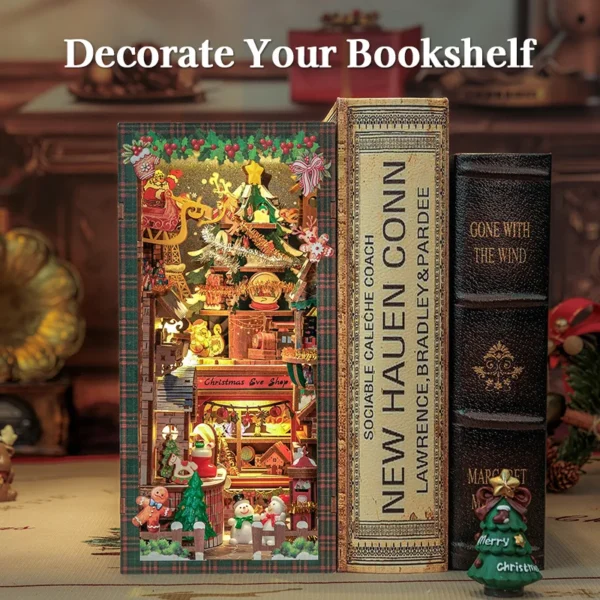 Miniature House Kits Christmas DIY Book Nook With Light & Dust Cover - Image 4